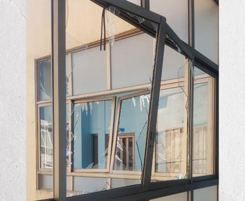 Broken windows at a Nazarene school in Beirut
