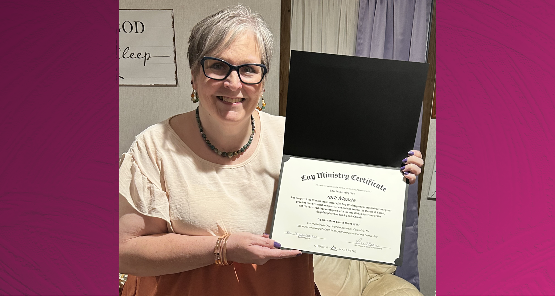 Jodi Meade with her Lay Ministry Certificate
